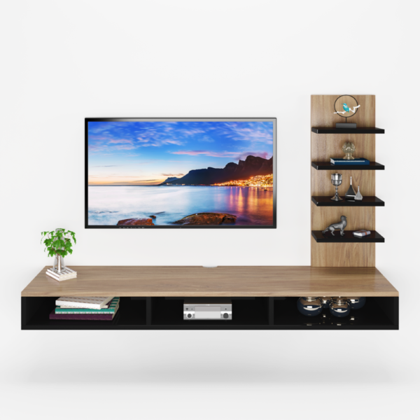 Wooden Wall Mounted TV Stand with Utility Shelves